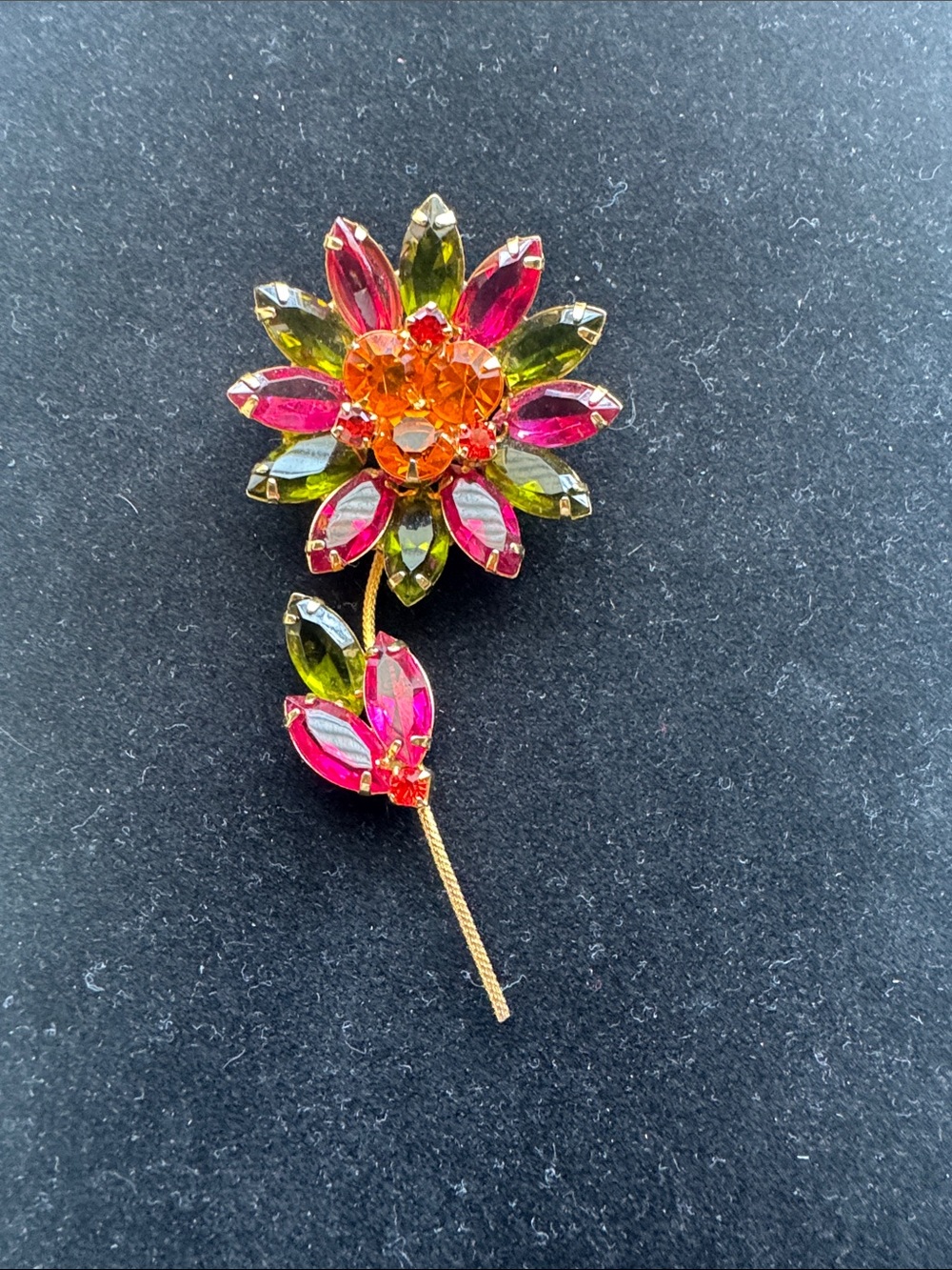 Floral Crystal Brooch Pin in Pink, Orange & Green
